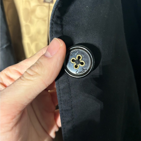 Coach Black Walking Trench Coat Jacket Logo Lining Size Medium - Picture 7 of 7